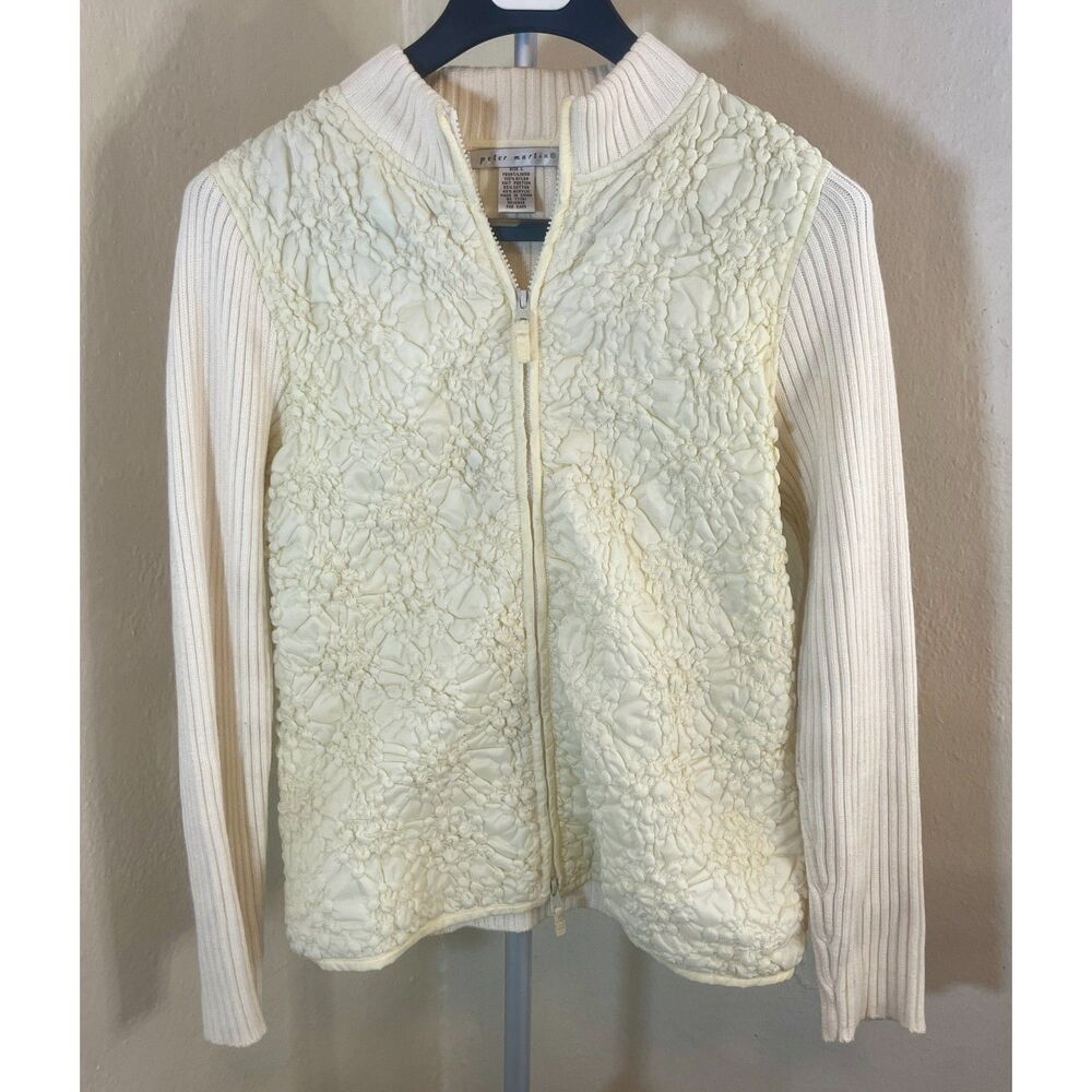 Vintage Y2K Peter Martin cream fullzip quilted, puckered texture and knit Size L
